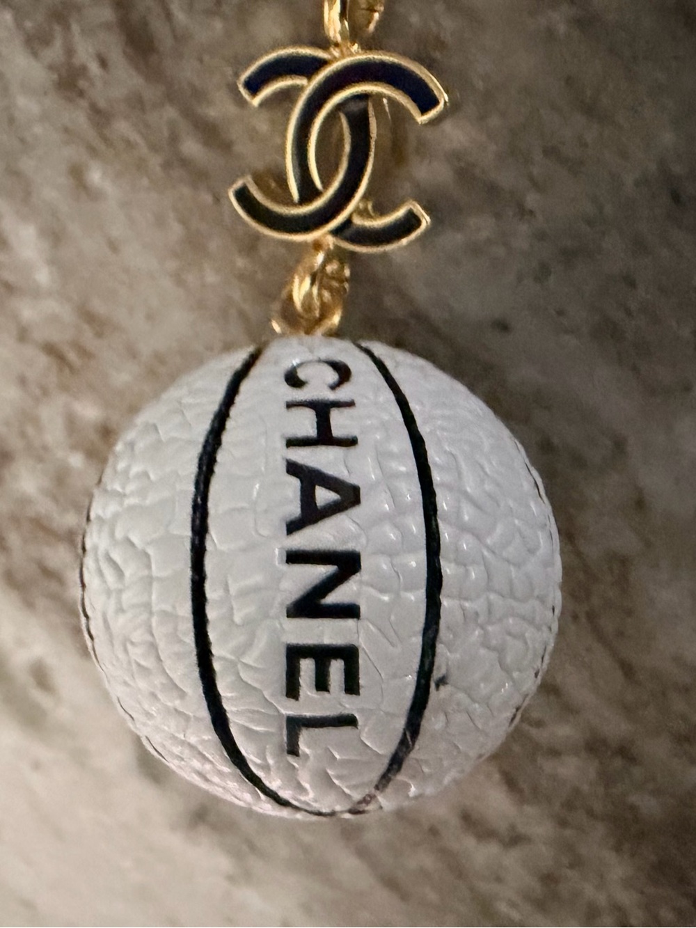 Chanel/CC Branded White Basketball Keychain Bag Charm with Gold Hardware NEW - Picture 6 of 7